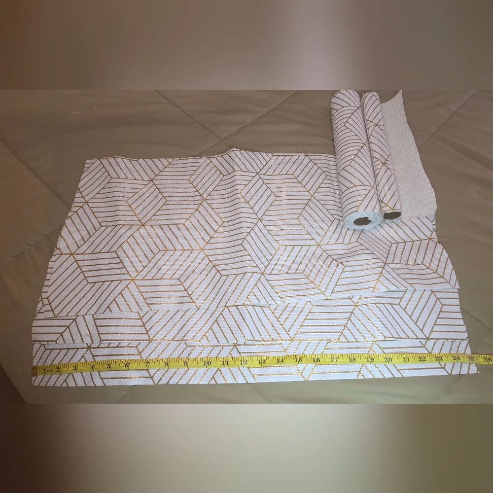 Gold Geometric Non-Adhesive Shelf Liner Drawer Paper Lot (2 Partial Rolls)